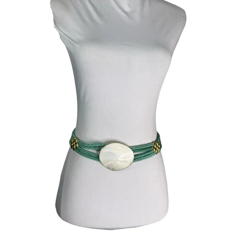 Vintage 1980s Turqoise Shell Boho Retro Statement Belt M